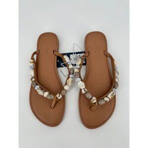 Universal Thread Tan Cindy Beaded Flip Flop Sandals Women 8.5 NWT Beach Vaca